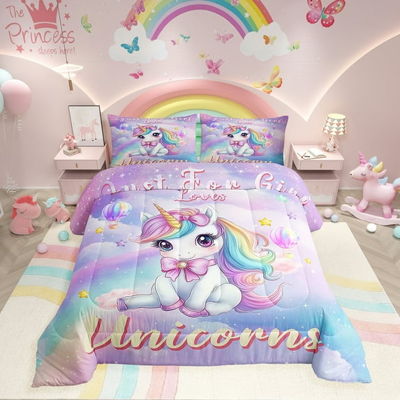 Erosebridal Unicorn Bedding Twin Comforter Set, Stars Print Reversible, Ultra Soft 2-Piece