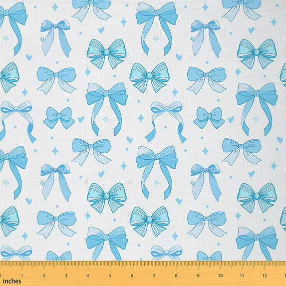 Erosebridal Girly Blue Bowknot Fabric by The Yard Blue Bow Waterproof Outdoor Fabric Princess Style Upholstery Fabric for Chairs Cute Bowknot Reupholstery Fabric Decor 1 Yard
