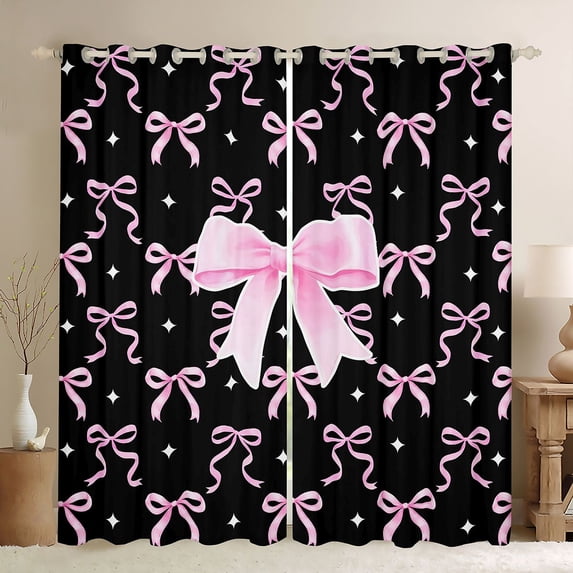 Erosebridal Girly Bow Black Out Curtains For Kids,Pink Dreamy Princess Style Curtains Pack of 2 (42x63 Each)