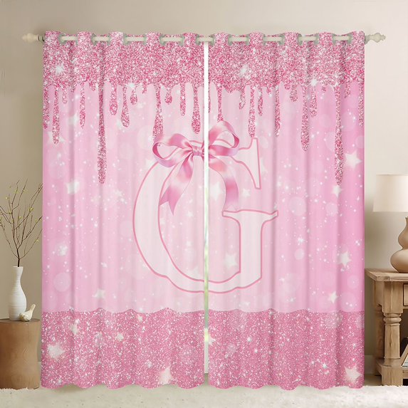 Erosebridal Girly Bow Curtains Pack of 2 (42x84 Each) For Kids,Sparkling Print Letter G Monogrammed Curtains Blackout