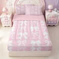 thumbnail image 1 of Erosebridal Girly Bow Print Zipper Queen Comforter Set with Fitted Sheet and 2 Pillowcases,Ribbons Bowknot Zipper Bedding Set,Pink Reversible,4pcs, 1 of 7