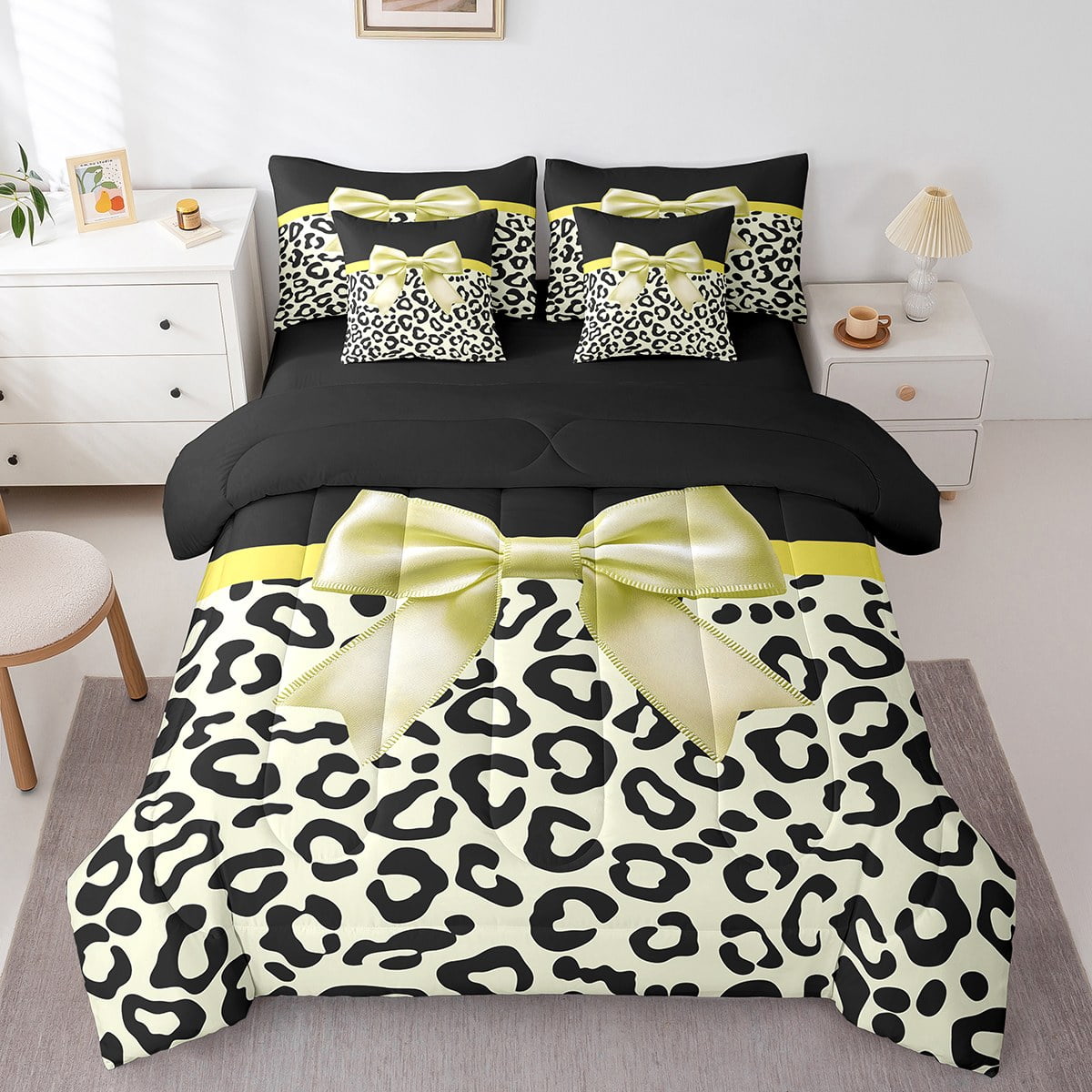Erosebridal Girly Bow Tie Bedding Sets Queen Size Leopard Print Bed erosebridal-girly-bow-tie-bedding-sets-queen-size-leopard-print-bed