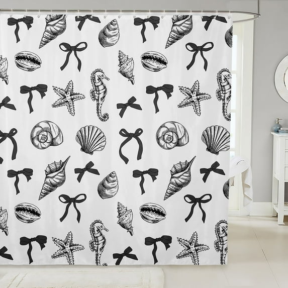 Erosebridal Girly Bow-Tie Shower Curtain 72x78, Sea Starfish Conch Seashell Seahorse Bath Curtain