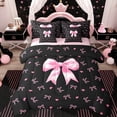 thumbnail image 1 of Erosebridal Girly Bow Twin Bedding Sets 7-Piece, Cute Princess Cartoon Bedding Comforter Set, Black Pink, 1 of 7