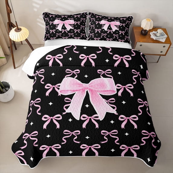 Erosebridal Girly Bow Twin Quilt Set For Kids,Pink Dreamy Princess Style Twin Coverlet Set,2-Piece