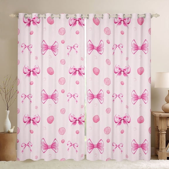 Erosebridal Girly Bowknot Kids Blackout Curtains Set of 2 (52x84 Each), Cycle Polka Dots Window Curtains