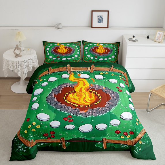 Erosebridal Wood Comforter Sets Full Size, Jungle Botanical Comforters & Duvets, Camping Decor, Reversible 3 Pieces