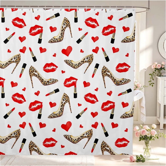Erosebridal Girly High Heels Shower Curtain 72Wx78L,Modern Lip Prints Bath Curtain,White Tan
