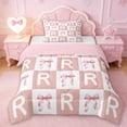 thumbnail image 1 of Erosebridal Girly Personalized Gifts Twin Comforter Sets,Pink Grid Alphabet R Print Bedding Set For Kids,Reversible pink,2 Pieces, 1 of 7