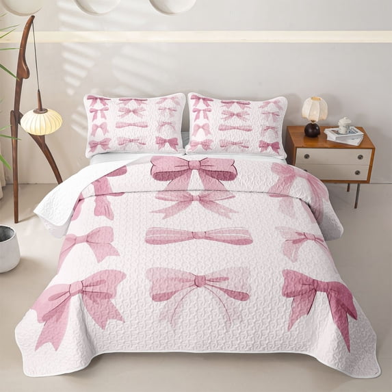 Erosebridal Girly Pink Bow Twin Quilt Set, Butterfly Knot Twin Coverlet Set for Girls, 2 Pieces