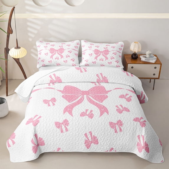 Erosebridal Girly Pink Bow Twin Quilt Set, Cute Princess Cartoon Twin Coverlet Set, 2 Pieces