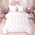 thumbnail image 1 of Erosebridal Girly Pink Bowknot 7-Piece Twin Bedding Sets For Girls,Cute Bows Kawaii Stars Bedding Comforter Set,Lightpink White,Reversible, 1 of 7
