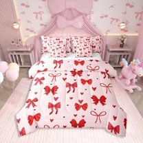 Erosebridal Girly Pink Bowknot Bed in a Bag Twin size, Cute Love Bed Set, Princess Decor, Reversible 7pcs