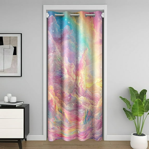 Erosebridal Girly Pink Galaxy Door Curtain For Doorways 52x84, Magic Princess Black Out Curtain, Fairy Tale Theme Decor