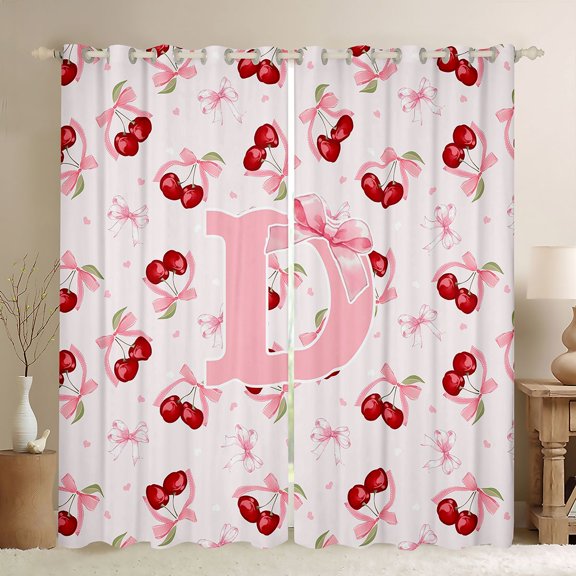 Erosebridal Girly Princess Bow Blackout Curtains Set of 2 (52x84 Each) for Kids, Cute Monogrammed D Window Curtains