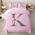 thumbnail image 1 of Erosebridal Glam Leopard Print Letter Quilt Full for Girls, Bowknot Monogrammed K Full Bedspread Sets, 3pcs, 1 of 7