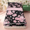 thumbnail image 1 of Erosebridal Glam Nocturnal Cherry Blossom Pattern Zipper Twin Comforter Sets with Fitted Sheet and 2 Pillowcases,Sparkle Star Print Zipper Bedding Set,Pink White Black,Pink Reversible, 1 of 6