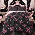 thumbnail image 1 of Erosebridal Glitter Bow-tie Girls Queen Comforter Set, Black Pink Cartoon Bedding Comforter Set, 3-Piece, 1 of 6