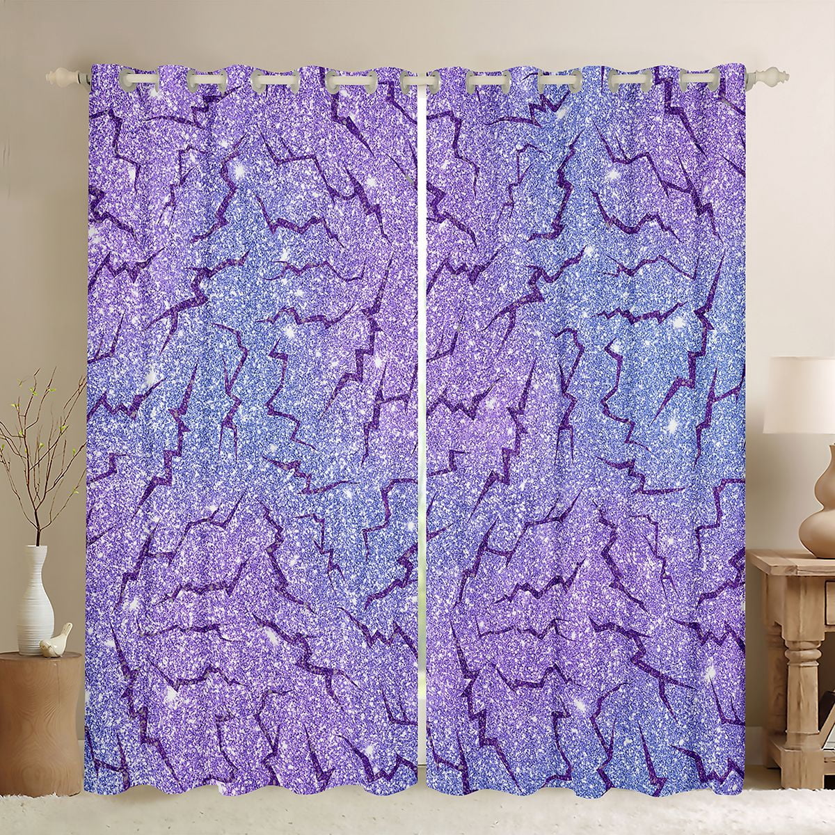 Starry Galaxy Roses Erosebridal Glitter Lightning Bolts Curtains and Drapes Pack of 2 ...