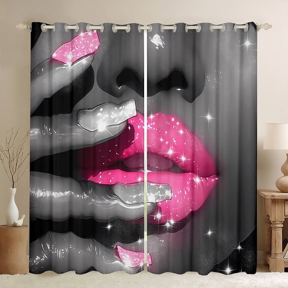Erosebridal Glitter Lips Curtains for Living Room,Bling Sparkling Curtains and Drapes (52Wx84L),Grey Pink Curtains Pack of 2 (52Wx84L),Sparkle Room Decoration