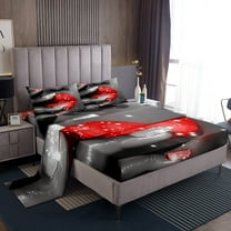 Erosebridal Glitter Lips Sheet Set Twin,Bling Sparkling Bedding Sets Twin Size,Grey Red Twin Sheet Sets,Ultra Soft Sparkle Room Decoration,3pcs