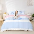 thumbnail image 1 of Erosebridal Glitter Print Bow Initial S Girl Queen Duvet Cover Set,Blue White Stripes Bedding For Teens,Pink Reversible,3 Pieces,No Comforter, 1 of 5