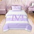thumbnail image 1 of Erosebridal Glitter Print Bow Letter M Twin Comforter Sets for Girls, Purple Stripes Ribbon Bedding Set, Reversible, 2-Piece, 1 of 6
