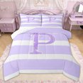 thumbnail image 1 of Erosebridal Glitter Print Bow Letter P Full Size Comforter Sets for Girls, Purple Stripes Ribbon Bedding Sets, Reversible, 3-Piece, 1 of 6