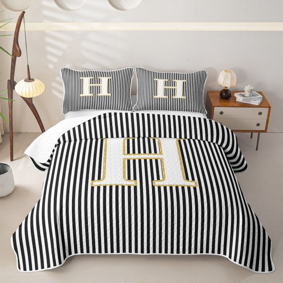Erosebridal Glitter Print Letter H Bed Spread Queen, Cartoon Monogrammed Queen Coverlet Set, 3 Pieces