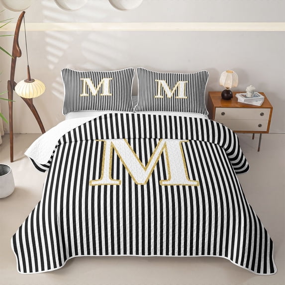 Erosebridal Glitter Print Letter M Bed Spread Queen, Cartoon Monogrammed Queen Coverlet Set, 3-Piece