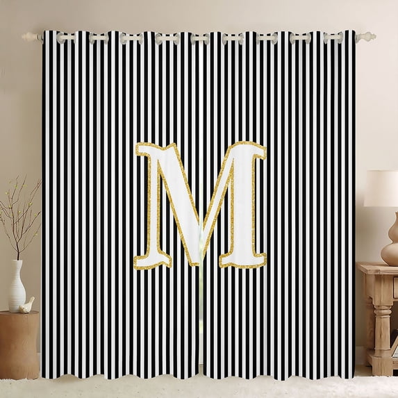 Erosebridal Glitter Print Letter M Curtains Pack of 2 (42x84 Each), Cartoon Monogrammed Curtains Blackout
