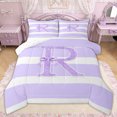 thumbnail image 1 of Erosebridal Glitter Print Letter R Full Size Comforter Sets for Girls, Purple Princess Bow Bedding Sets for Women, Reversible, 3pcs, 1 of 6