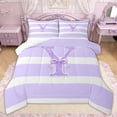 thumbnail image 1 of Erosebridal Glitter Print Letter Y Bow Full Size Comforter Sets for Girls, Purple Stripe Line Bedding Sets, Reversible, 3-Piece, 1 of 6