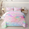 thumbnail image 1 of Erosebridal Glitter Rainbow Mermaid Tail Twin Quilt Set for Girls, Pink Seashell Starfish Twin Coverlet Set, 2 Pieces, 1 of 7