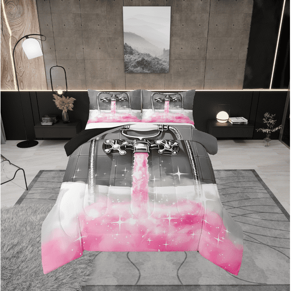 Erosebridal Glitter Showerhead Bedding Twin Comforter Set,Dreamy Princess Down Comforter,Pink Grey Bedding Sets Twin With Comforter,Lightweight Bling Bedroom Decoration,Reversible,2-Piece
