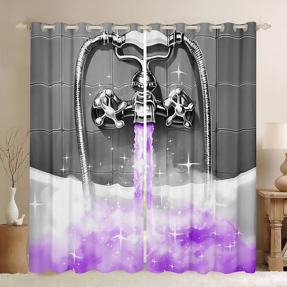 Erosebridal Glitter Showerhead Curtains for Living Room,Dreamy Princess 30%-50% Blackout Curtains Set of 2 (38x45),Purple Grey Curtains and Drapes (38x45),Bling Bedroom Decoration