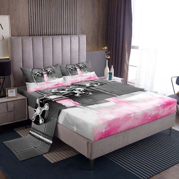Erosebridal Glitter Showerhead Sheet Set Twin,Dreamy Princess Bedding Sets Twin Size,Pink Grey Twin Sheet Sets,Lightweight Bling Bedroom Decoration,3pcs