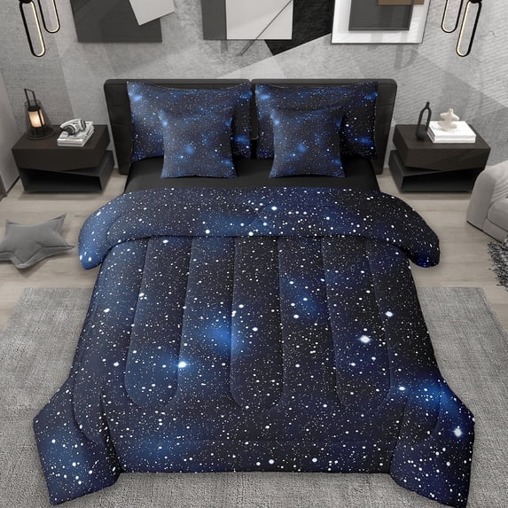 Erosebridal Glitter Stars Bed In A Bag Twin Size,Outer Space Galaxy Bed Set,Blue Black Cosmos Bedding Twin Size, Super Cozy Bedroom Decor,7 Pieces Reversible