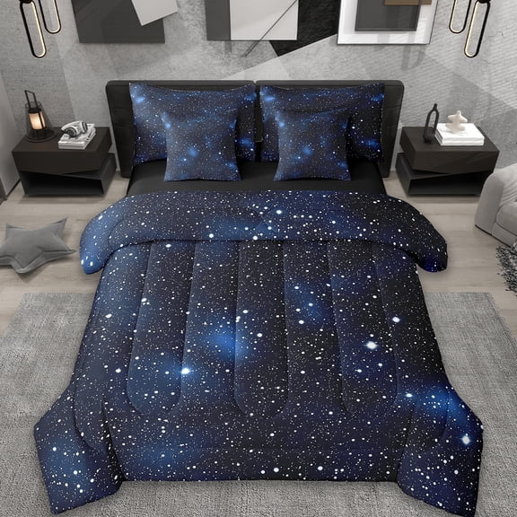 Erosebridal Glitter Stars Bed In A Bag Twin Size,Outer Space Galaxy Bed Set,Blue Black Cosmos Bedding Twin Size, Super Cozy Bedroom Decor,7 Pieces Reversible