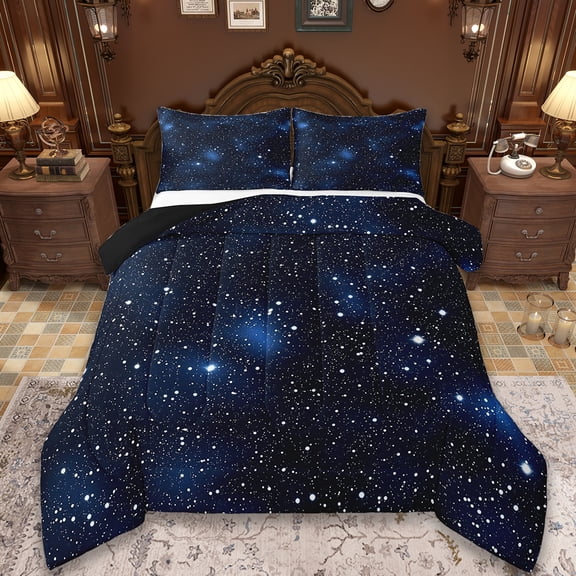 Erosebridal Glitter Stars Comforter Sets Full Size,Outer Space Galaxy Comforters & Duvets,Blue Black Cosmos Bedding Full Comforter Set, Super Cozy Bedroom Decor,3-Piece Reversible