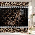 thumbnail image 1 of Erosebridal Glittery Cheetah High Heels Shower Curtain 72Wx72L,Sparkle Bow Pearl Bathroom Curtain,Brown Tan, 1 of 5