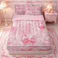 thumbnail image 1 of Erosebridal Glossy Satin Bow Zipper Queen Comforter Set with Fitted Sheet and 2 Pillowcases,Soft Gradient Backdrop Zipper Bedding Set,Light Pink White,4 Pieces,Pink Reversible, 1 of 6