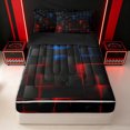 thumbnail image 1 of Erosebridal Glowing Abstract Print Zipper Queen Comforter Set with Fitted Sheet and 2 Pillowcases for Boys Men, Blue Red Square Triangle Zipper Bedding Set, Black Reversible, 4pcs, 1 of 7