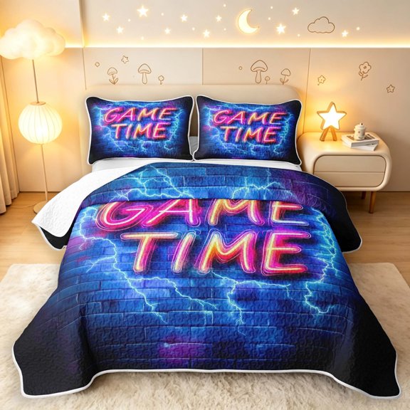 Erosebridal Glowing Gaming Pad Bed Spread Queen,Stone Lightning Queen Coverlet Set,3-Piece,1 Quilt and 2 Pillowcases