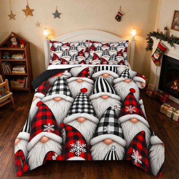 Manfei Gnome Full Size Comforter Sets Nisse Bedding Comforter Set, Pink Red 3-Pieces 1 Comforter and 2 Pillowcases, Black Reversible