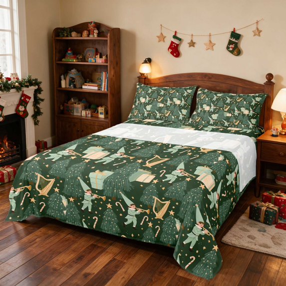 Manfei Gnome King Sheets Nisse Bedding, Slate Red 4 Pieces (1 Flat Sheet, 1 Fitted Sheet and 2 Pillowcases)