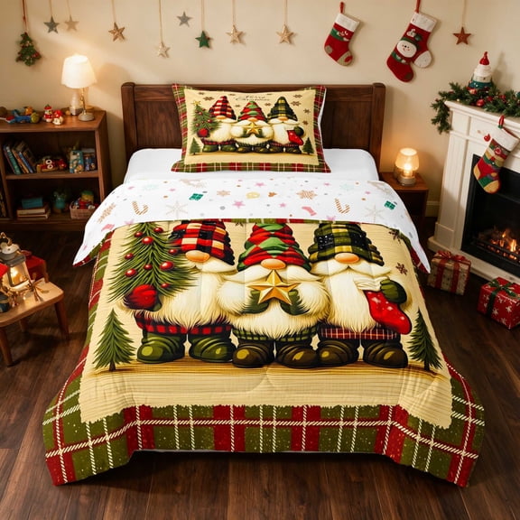 Manfei Gnome Twin Comforter Sets Nisse Bedding Set, Lavender Pink 2-Pieces 1 Comforter and 1 Pillowcase, Xmas Reversible