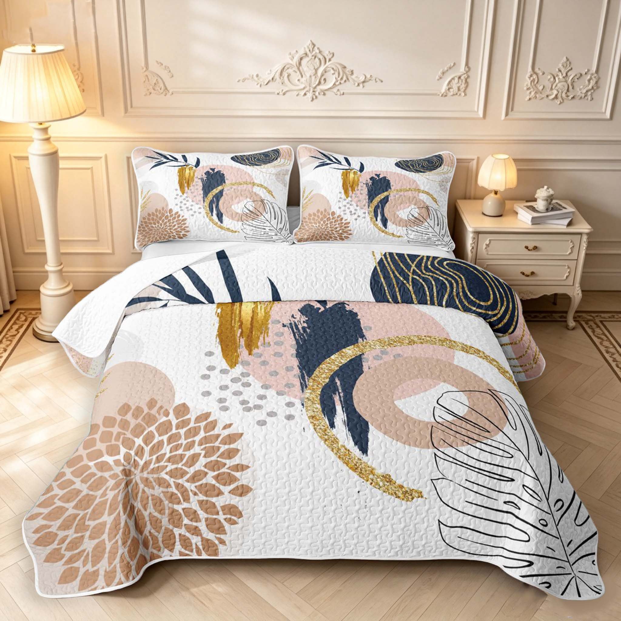 Erosebridal Gold Abstract Circles Quilt Full, 3-Piece - Walmart.com