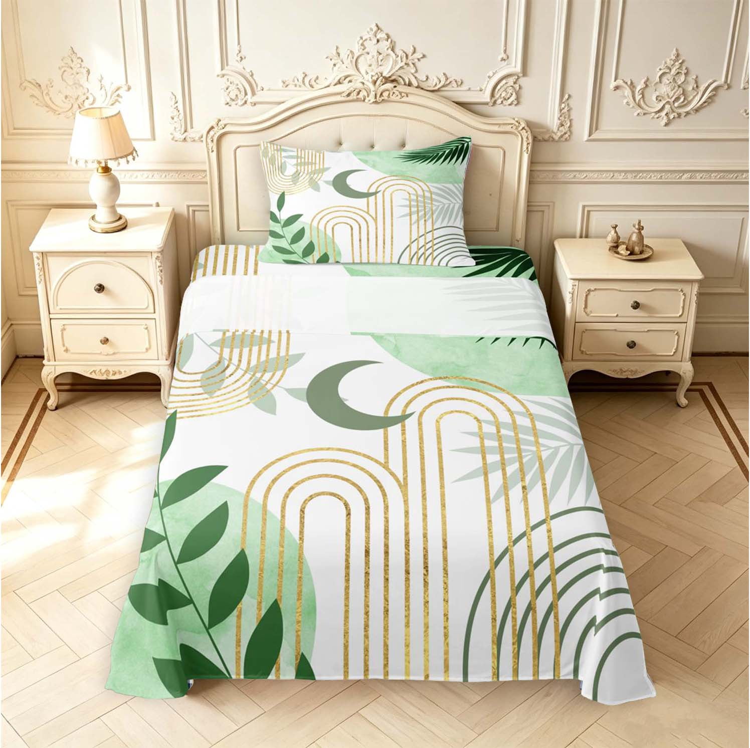 Erosebridal Gold Arches Palm Twin Sheets,Moon Greenery Leaves Bedding,3 ...