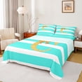 thumbnail image 1 of Erosebridal Gold Bow Letter C Bed Sheets, Cyan Stripes King Sheets, 4-Piece, 1 of 5